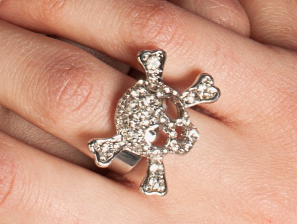Totenkopf Ring Mit Glitzersteinchen