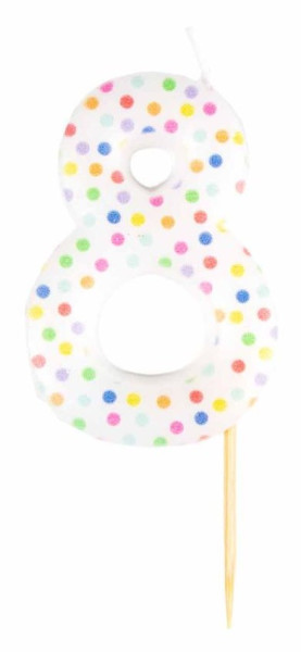 Zahl 8 bunte Punkte Tortenkerze 6cm