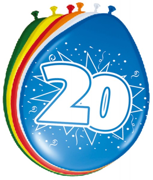 8 Bunte Latexballons Zahl 20