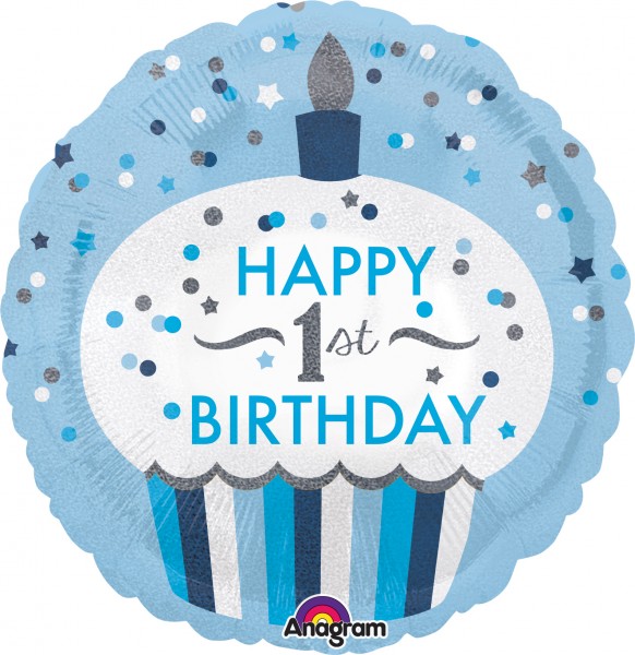 Folienballon Cupcake 1st Birthday Prince rund