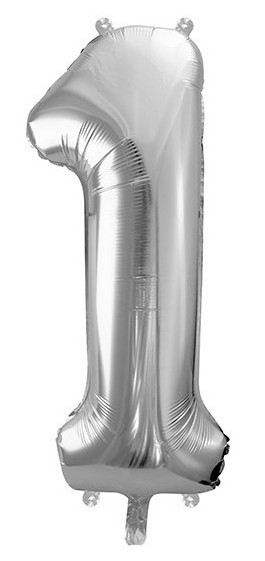 Metallic Zahlenballon 1 silber 86cm