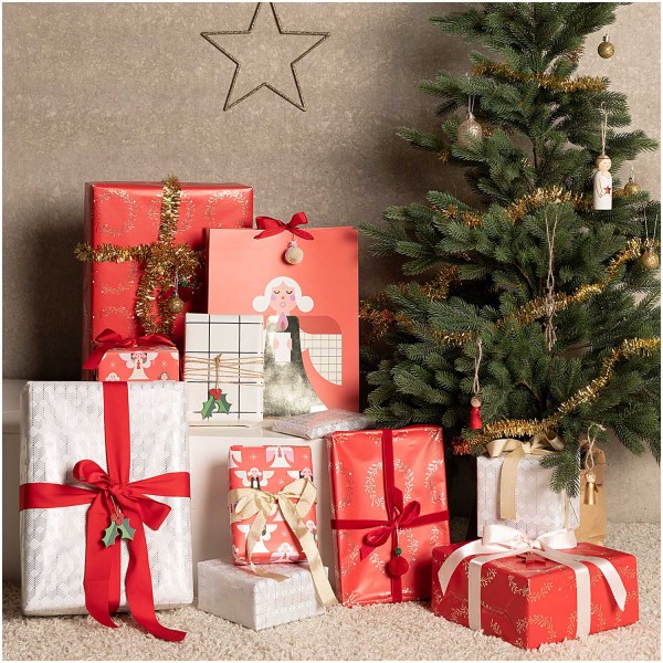 FSC Karo Geschenkpapier weiß-silber 2