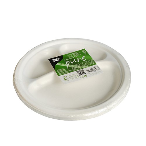 12 Zuckerrohr Teller Tosca 3-geteilt 23cm