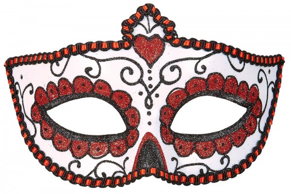 Dia De Los Muertos Augenmaske Weiß-Rot