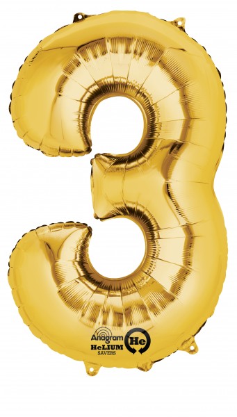 Zahlenballon 3 gold 88cm