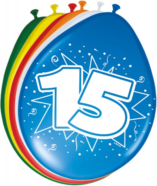 8 Bunte Latexballons Zahl 15