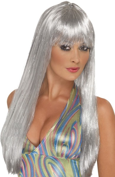 Disco Show Girl Damenperücke Silber
