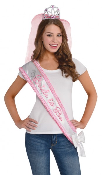 Hübsche Satin Bride To Be Schärpe Mit Schleife Hellrosa-Weiß