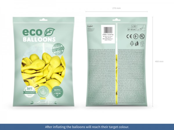 100 Eco Pastell Ballons gelb 30cm 2