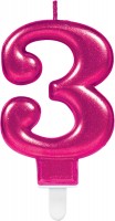 Zahlenkerze 3 Sparkling Pink