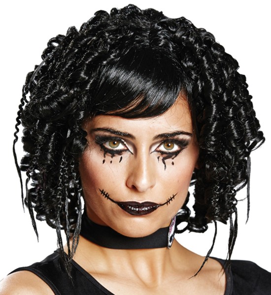 Schwarze Horrorpuppen Damenperücke