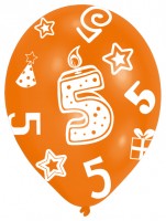 6 bunte Luftballons 5.Geburtstag 27,5cm