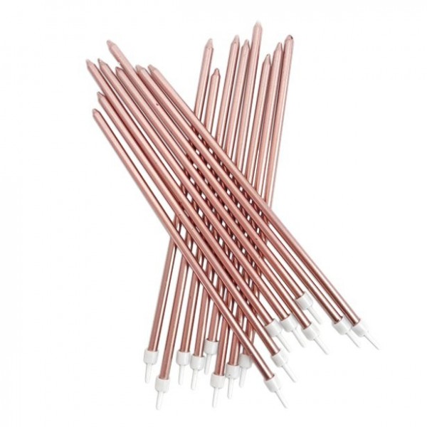 16 Roségoldene Tortenkerzen Metallic XXL 18cm