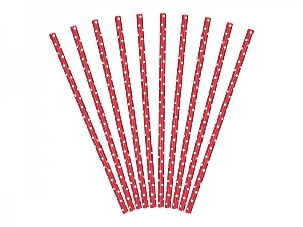 10 gepunktete Papier Strohhalme rot 19,5cm