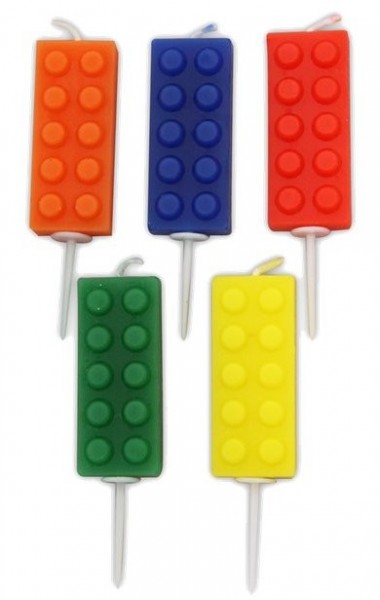 5 Bunte Baustein Tortenkerzen 4,5cm
