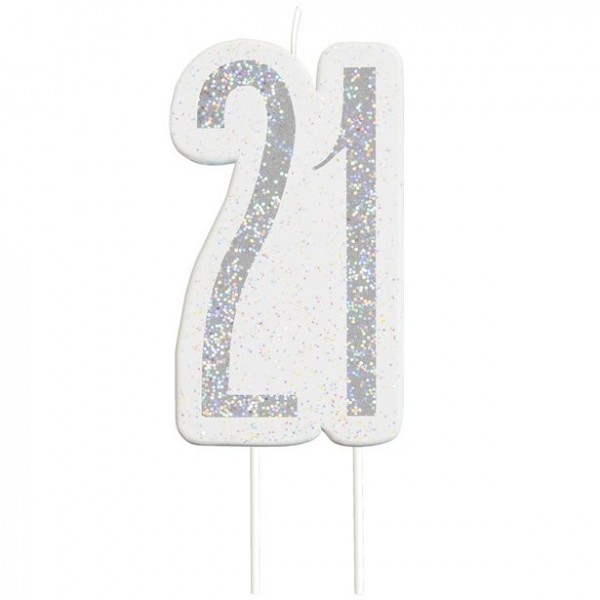 Glittering 21st Birthday Tortenkerze silber
