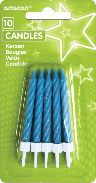 Glitzernde Tortenkerzen Himmelblau Inklusive Halterung 10 Stück