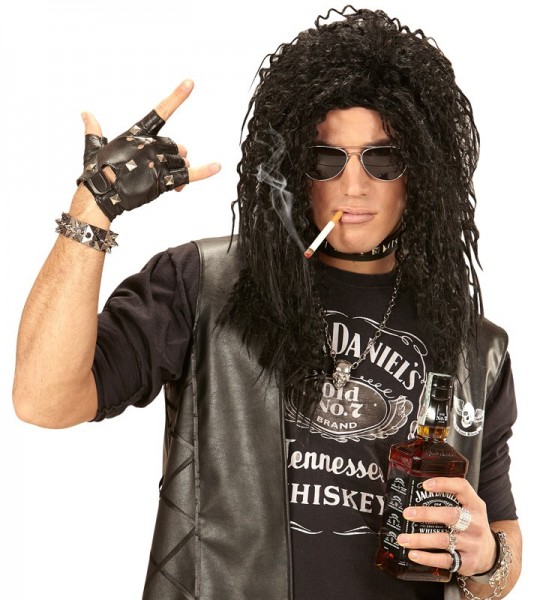 Gewellte Rockerperücke Schwarz
