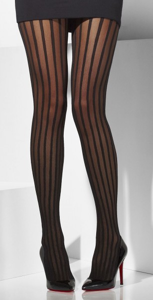 Längsgestreifte Strumpfhose in Schwarz