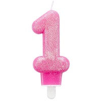 Glitzer Zahlenkerze 1 rosa