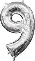 Mini Folienballon Zahl 9 silber 35cm