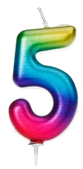 Rainbow Zahl 5 Tortenkerze 7cm