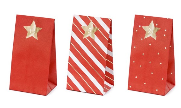 24 Rot-weiße Adventskalender Tüten 8 x 18 x 6,5cm
