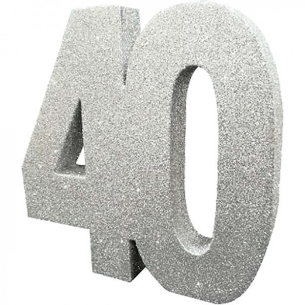 Tischdeko glitzernde Zahl 40 silber 20cm