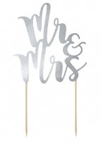 Tortendeko Mr & Mrs silber 25,5cm