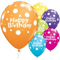 6 Happy Birthday Latexballons gepunktet bunt 28cm