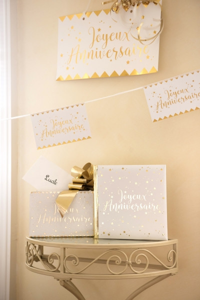 Joyeux Anniversaire Kartenbox weiß-gold 2