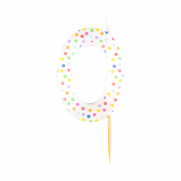 Zahl 0 bunte Punkte Tortenkerze 6cm