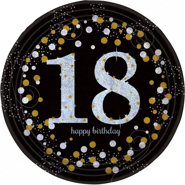 8 Golden 18th Birthday Pappteller 23cm