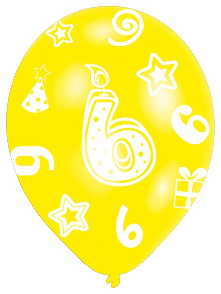 6 färgglada ballonger 6-årsdag 27,5 cm 3