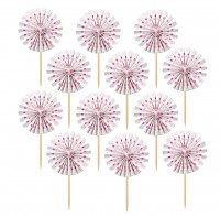 12 Candy Buffet Papier Rosetten Spieße Pink