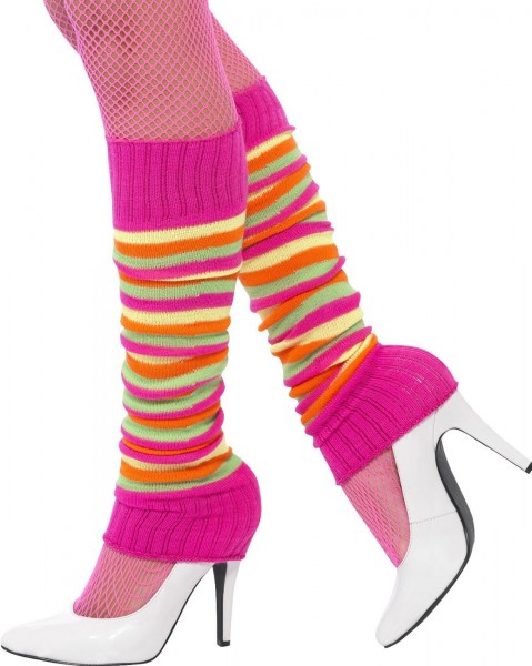Geringelte Neon Stulpen In Pink
