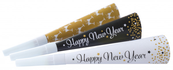 3 Golden New Year Tröten 22cm