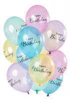 12 Latexballons Happy Birthday Pastellfarben
