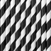 10 Gestreifte Papier Strohhalme schwarz 19,5cm