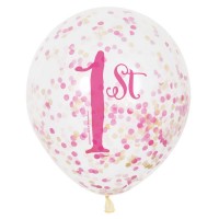 1st Birthday Konfetti Ballons Transparent Pink