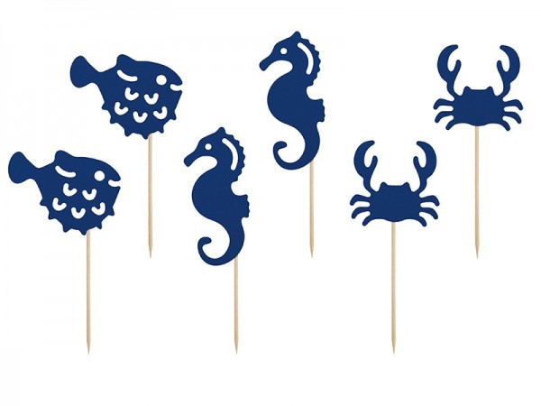6 maritime Cupcake Stecker Ahoi 12cm