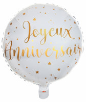 Joyeux Anniversaire Ballon weiß-gold 45cm