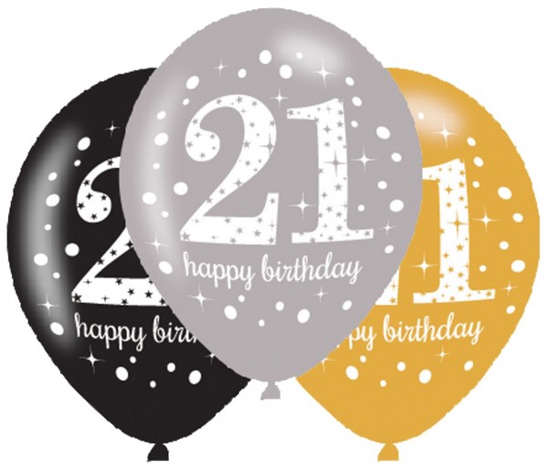 6 Golden 21st Birthday Ballons 27,5cm