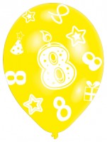 Vorschau: 6 bunte Luftballons 8.Geburtstag 27,5 cm