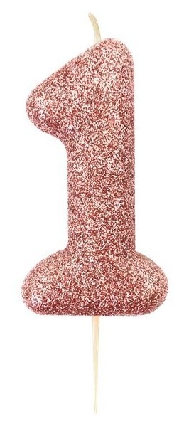 Glitzernde Zahl 1 Tortenkerze roségold 7cm