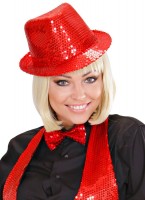 Roter Pailletten Fedora Hut