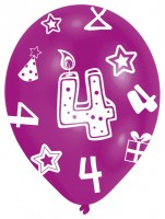 Vorschau: 6 bunte Luftballons 4.Geburtstag 27,5 cm