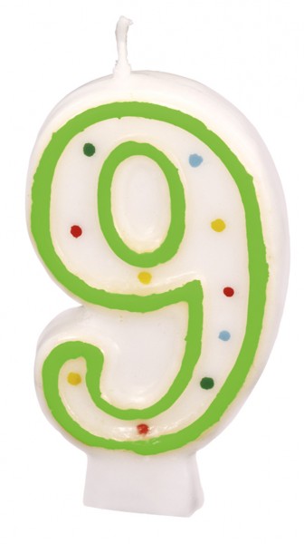 Zahl 9 Tortenkerze Weiß Mit Bunten Punkten 7,5cm