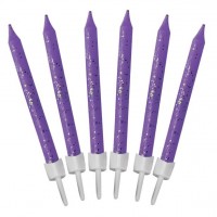 12 Sparkling lila Tortenkerzen 6cm