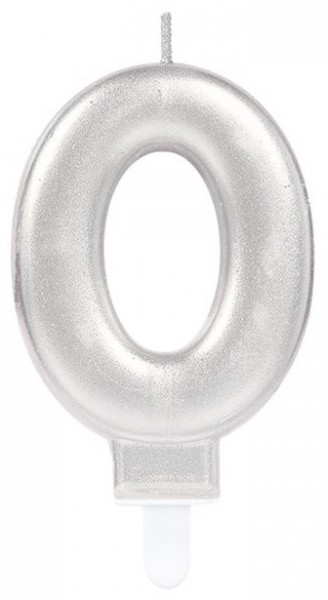 Silberne Zahl 0 Tortenkerze 7,5cm